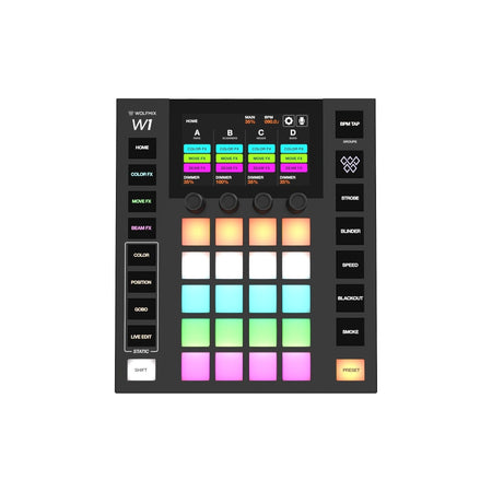 Wolfmix W1 MK2 - Controlador DMX autónomo con 4 universos, FX avanzados y sincronía musical - Tempo Shop