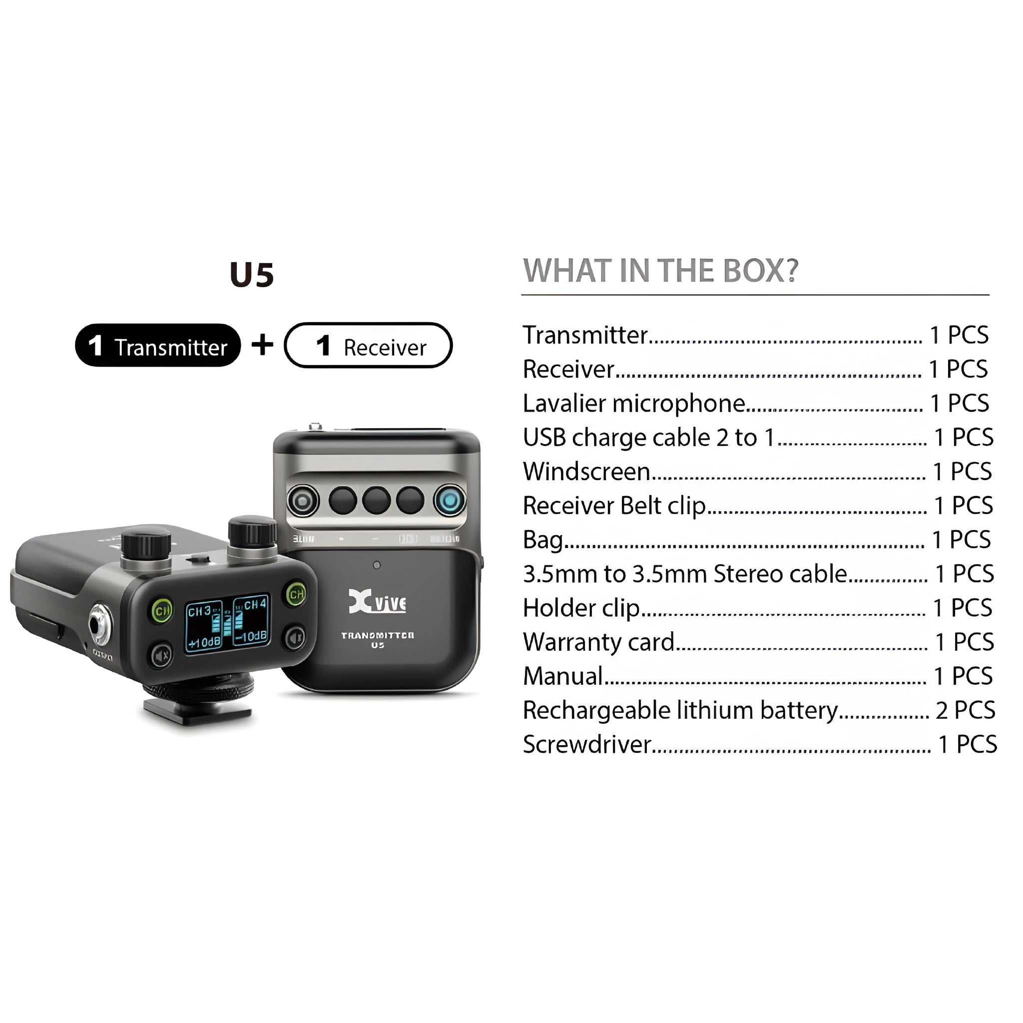 XVive U5 - Sistema de audio inalámbrico digital a 2,4 GHz para cámara DSLR con micrófonos lavalier incluidos - Tempo Shop