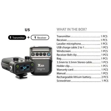 XVive U5 - Sistema de audio inalámbrico digital a 2,4 GHz para cámara DSLR con micrófonos lavalier incluidos - Tempo Shop