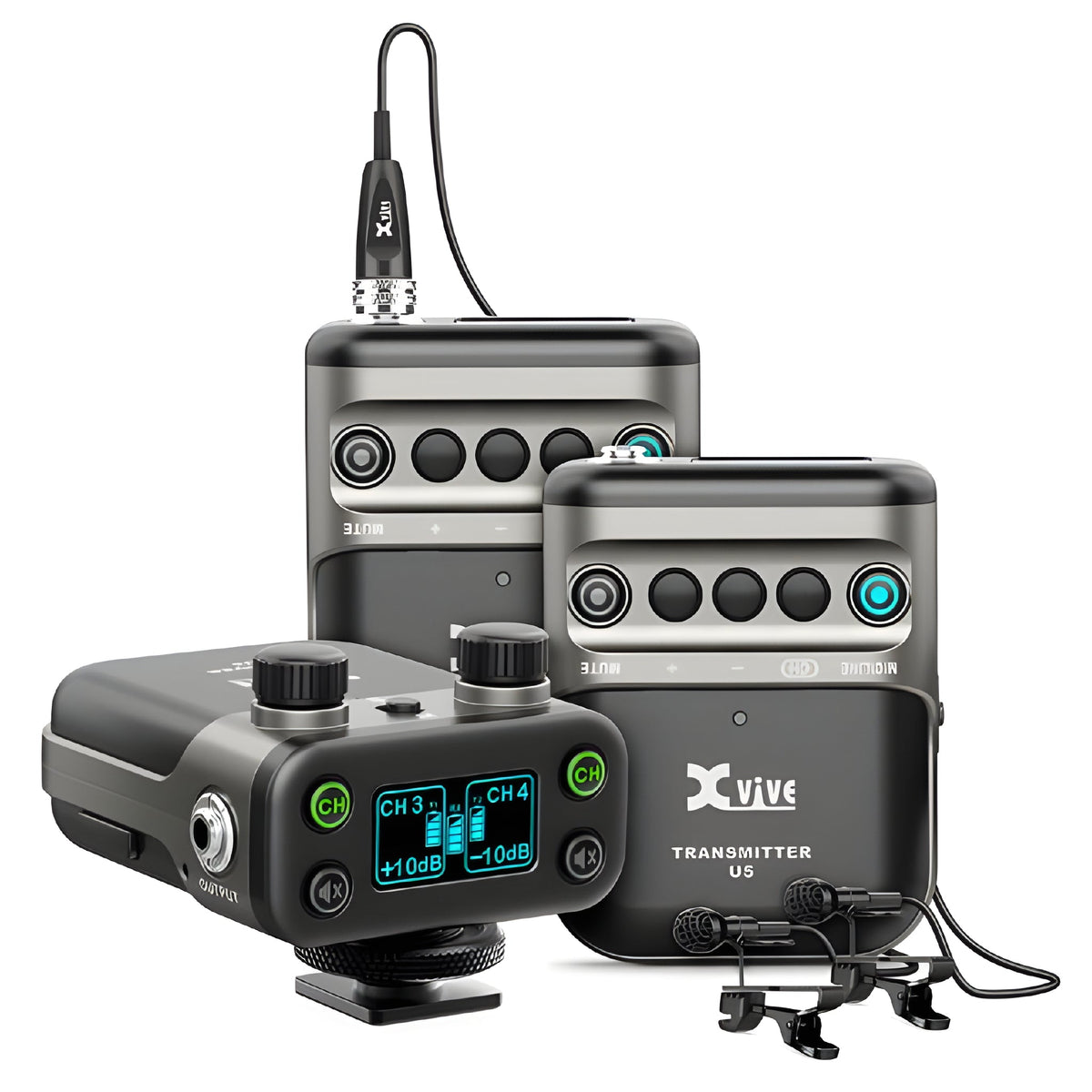 XVive U5T2 (2 EMISORES + 1 RECEPTOR) - Sistema de audio inalámbrico digital a 2,4 GHz para cámara DSLR con micrófonos de tipo solapa / lavalier incluidos - Tempo Shop