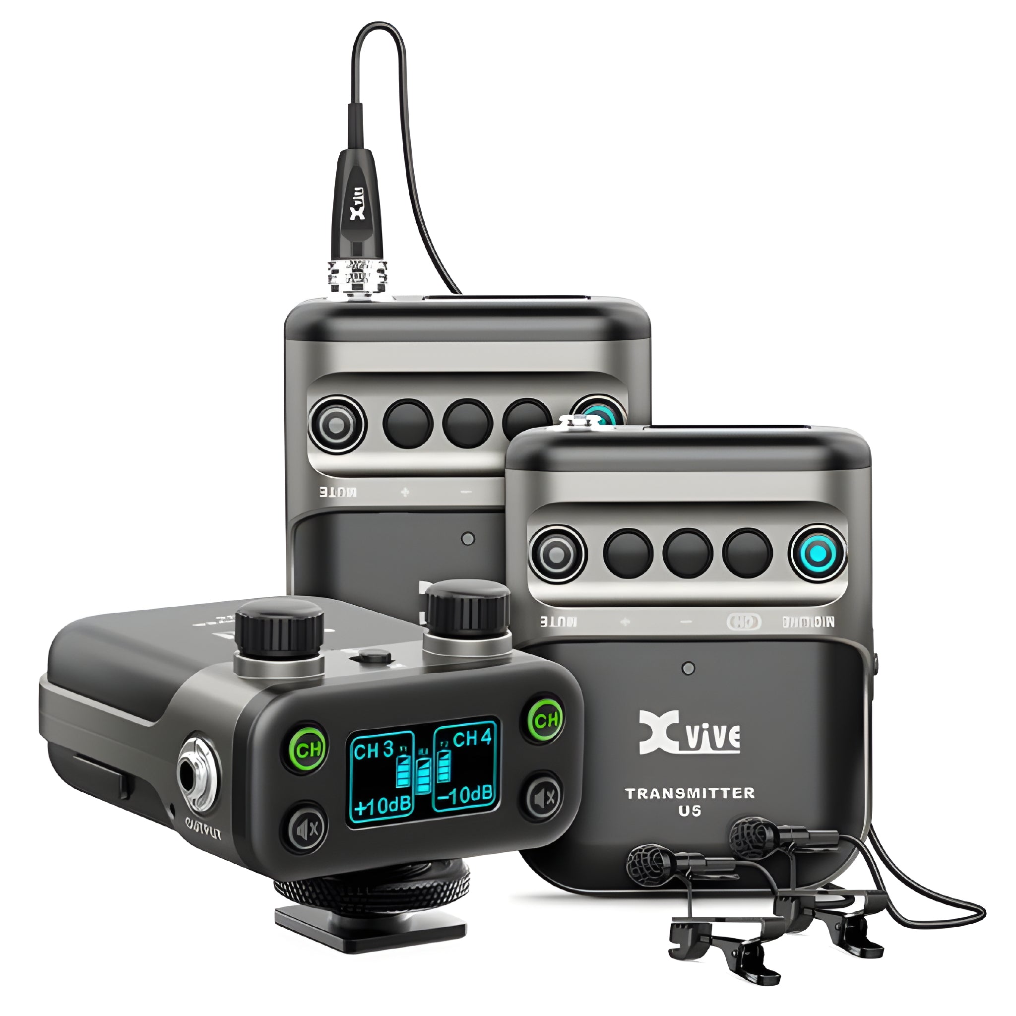 XVive U5T2 (2 EMISORES + 1 RECEPTOR) - Sistema de audio inalámbrico digital a 2,4 GHz para cámara DSLR con micrófonos de tipo solapa / lavalier incluidos - Tempo Shop