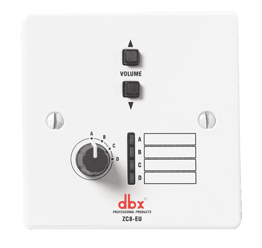 dbx ZC8-EU - Controlador mural con selector de fuente de 4 posiciones y volumen (formato europeo 86×86 mm)